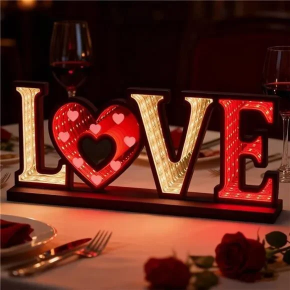 Valentines Day Decor, Love Sign Infinity Mirror Tunnel Light - Picture 6 of 7